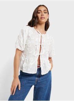 Puff Sleeves Tie Up Peplum Blouse