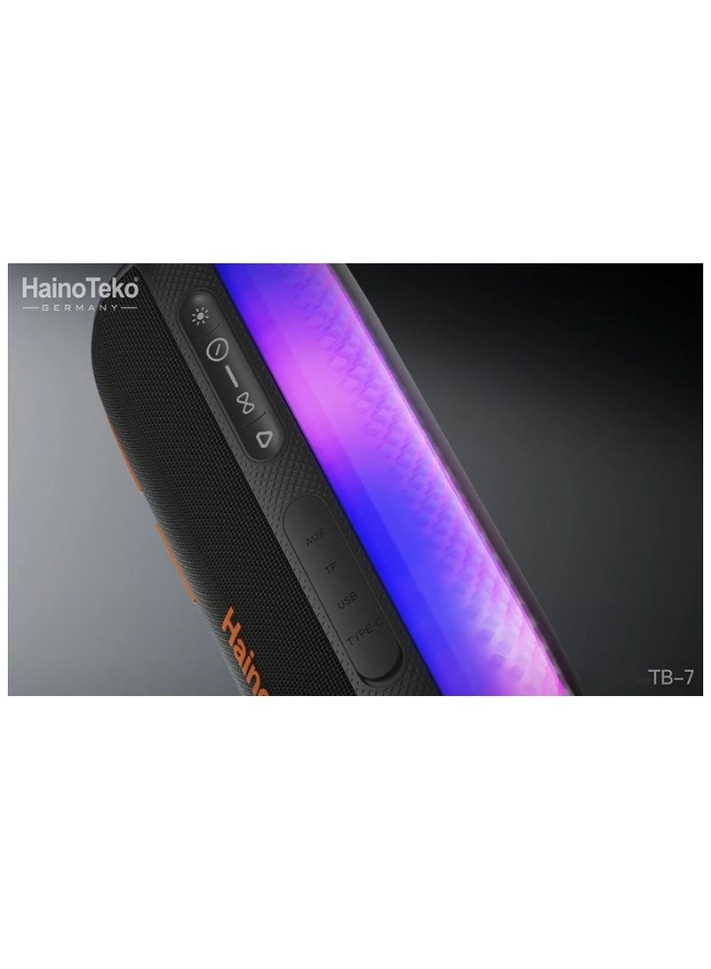 HainoTeko TB-7 Portable Wireless Bluetooth Speaker with RGB Lighting 20W Output Power Multi Functional Button Control Black - Image 4