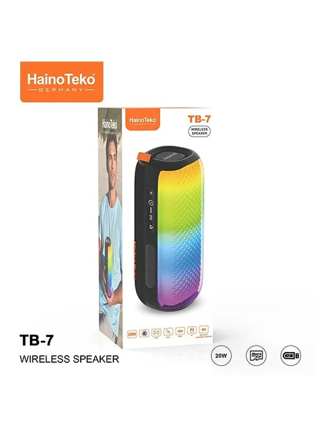 HainoTeko TB-7 Portable Wireless Bluetooth Speaker with RGB Lighting 20W Output Power Multi Functional Button Control Black - Image 5