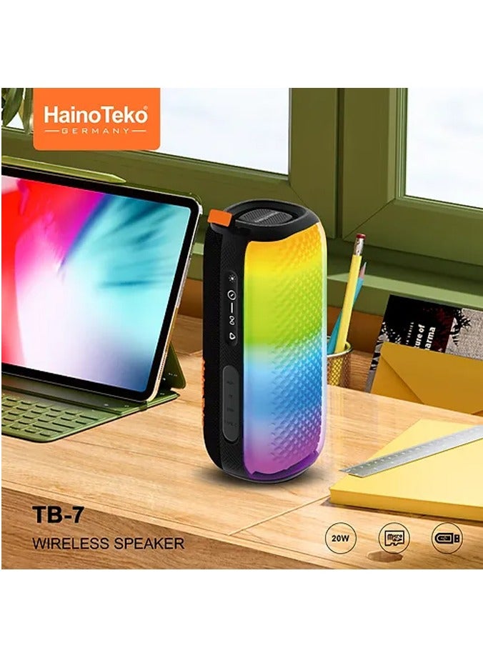 HainoTeko TB-7 Portable Wireless Bluetooth Speaker with RGB Lighting 20W Output Power Multi Functional Button Control Black - Image 2