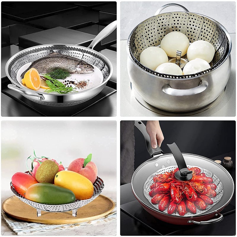 PRITAMA Folding Stainless Steel Steamer Insert Vegetable Kitchen Fruit Basket Steamer Cookware Utensils for use home Vegetable Insert for Pots Pans steam boiling for Instant Potkitchen - Image 4