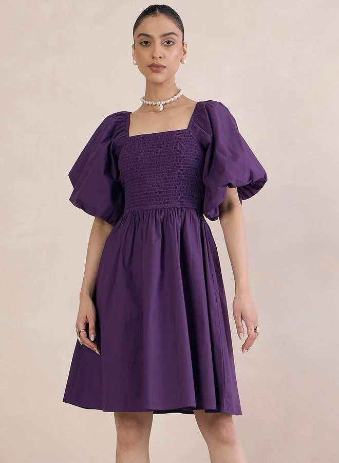 Femmella Femmella Puff Sleeve Off Shoulder Neck Mini Dress with Smocked Detail
