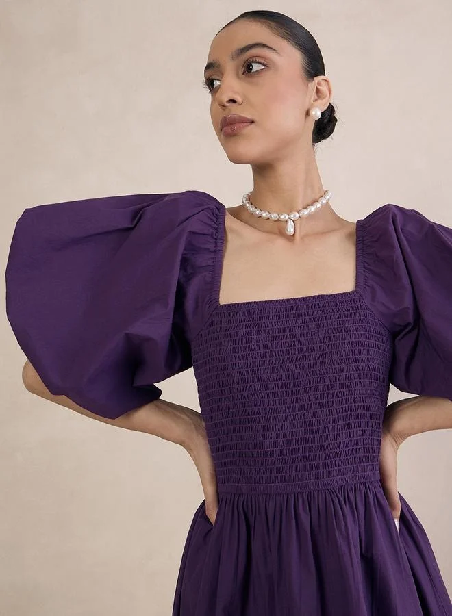 Femmella Femmella Puff Sleeve Off Shoulder Neck Mini Dress with Smocked Detail