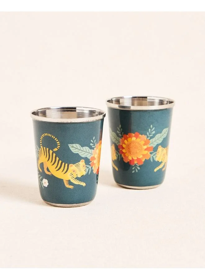 تشومباك تشومباك أكواب صغيرة من القطيفة الستيلة - أزرق | طقم زجاج ستانلس ستيل من 2 | مقاوم للخدش ، زجاج التقديم | لعصير الماء | أكواب غير سامة