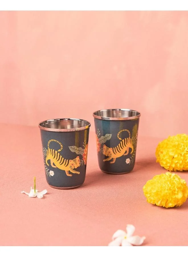 تشومباك تشومباك أكواب صغيرة من القطيفة الستيلة - أزرق | طقم زجاج ستانلس ستيل من 2 | مقاوم للخدش ، زجاج التقديم | لعصير الماء | أكواب غير سامة