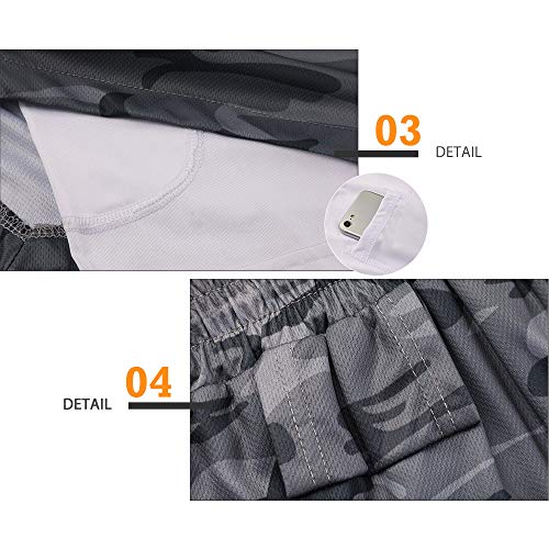 Surenow Men's Running Shorts Quick Dry Workout Gym Shorts Athletic 2-in-1 Stealth Shorts Outdoor Short for Men with Pockets Camouflage Grey - Image 5