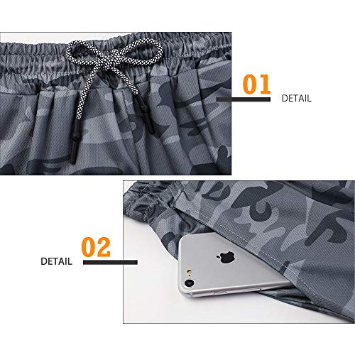 Surenow Men's Running Shorts Quick Dry Workout Gym Shorts Athletic 2-in-1 Stealth Shorts Outdoor Short for Men with Pockets Camouflage Grey - Image 4