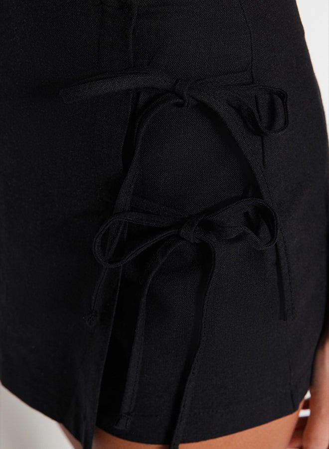 trendyol Black Woven Tied Flamed Cotton Beach Short Skirt  - Image 5