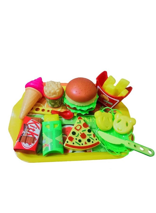 Unique Gifts  Toys DIY Pretend Fast Food Kitchen Play Set Plastic Burger Pizza Set Fries Ice Cream Pop Corn Etc. - (25 Pieces, Multicolour) for Boys  Girls Above 3 Years - Image 2