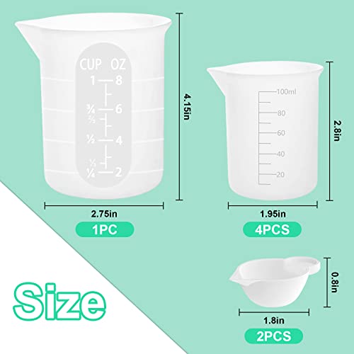 Sjubaopen 7 PCS Silicone Measuring Cups Kits,1 PCS 250ml Silicone Cups,4 PCS 100ml Non-Stick Mixing Cups,2 PCS 10ml Silicone Mold Cup Dispenser, for Casting Moulds,Jewelry Making,DIY,Crafts - Image 3