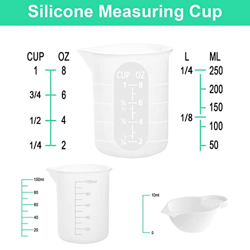 Sjubaopen 7 PCS Silicone Measuring Cups Kits,1 PCS 250ml Silicone Cups,4 PCS 100ml Non-Stick Mixing Cups,2 PCS 10ml Silicone Mold Cup Dispenser, for Casting Moulds,Jewelry Making,DIY,Crafts - Image 2