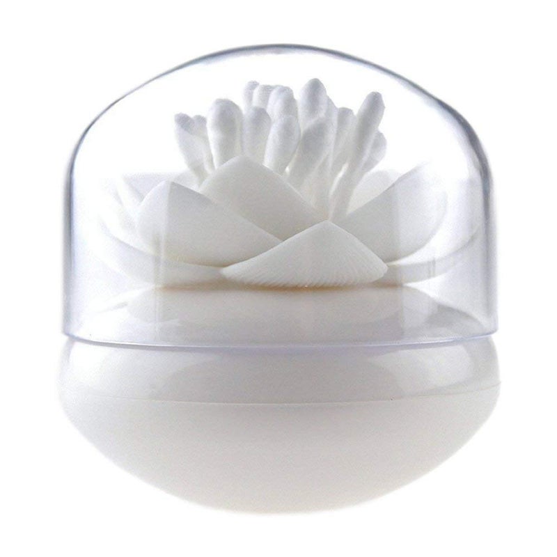 Bloss Lotus Cotton Swab Holder Q-tip Holders Cottons Bud Holder Stylish Birthday Gift Cotton Swab Box Beauty Toothpicks Holder Toothpick Case - White - Image 1