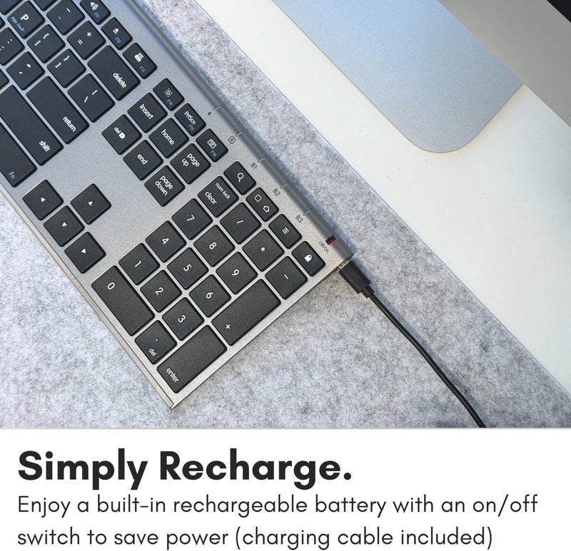 MACALLY Wireless Bluetooth Keyboard for Mac - Compatible Apple Keyboard or MacBook Pro/Air, iMac - Multi-Device, Up to 3 Devices with 110 Keys, 20 Shortcuts, Numeric Keypad, and Rechargeable - Image 4