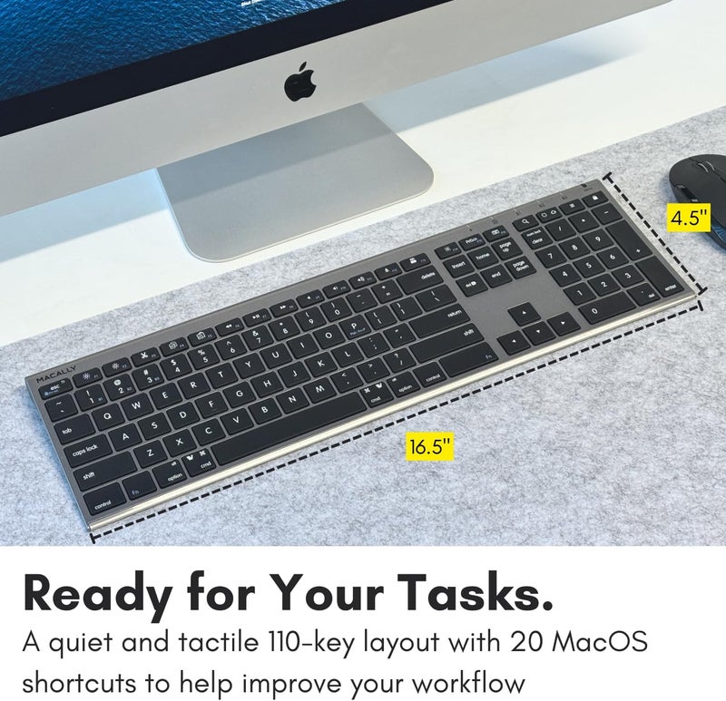 MACALLY Wireless Bluetooth Keyboard for Mac - Compatible Apple Keyboard or MacBook Pro/Air, iMac - Multi-Device, Up to 3 Devices with 110 Keys, 20 Shortcuts, Numeric Keypad, and Rechargeable - Image 5