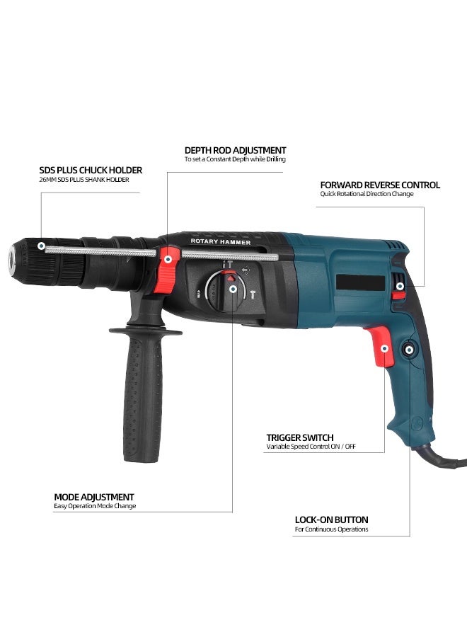 ألونغد مطرقة دوارة كهربائية 800 واط 220 فولت، مثقاب احترافي لثقب الخرسانة والمعادن والخشب، أداة مطرقة شديدة التحمل لأعمال البناء - Image 2