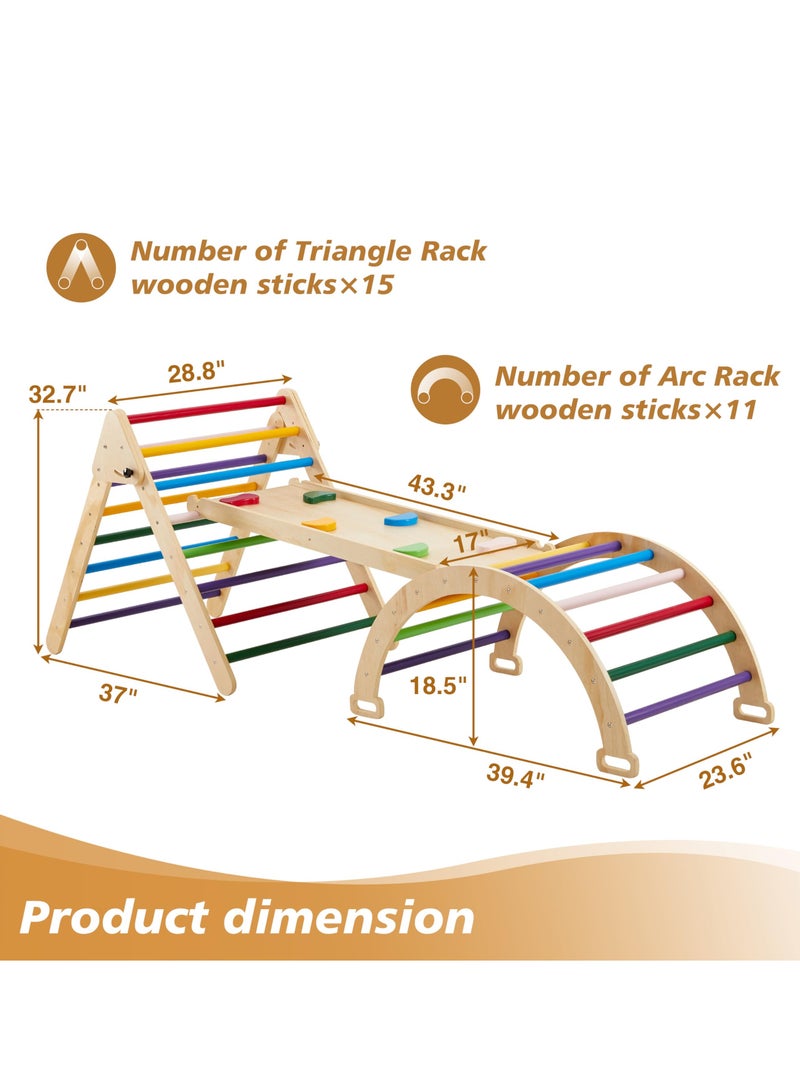 XiuWoo 5 in 1 Pikler Triangle Gym, Montessori Foldable Wooden Climbing Set with Ramp, Arch Climber and Rocker, Toddlers Climbing Triangle Learning Waldorf Children Jungle Gym for Kids 2-6 Years (Rainbow) - Image 5