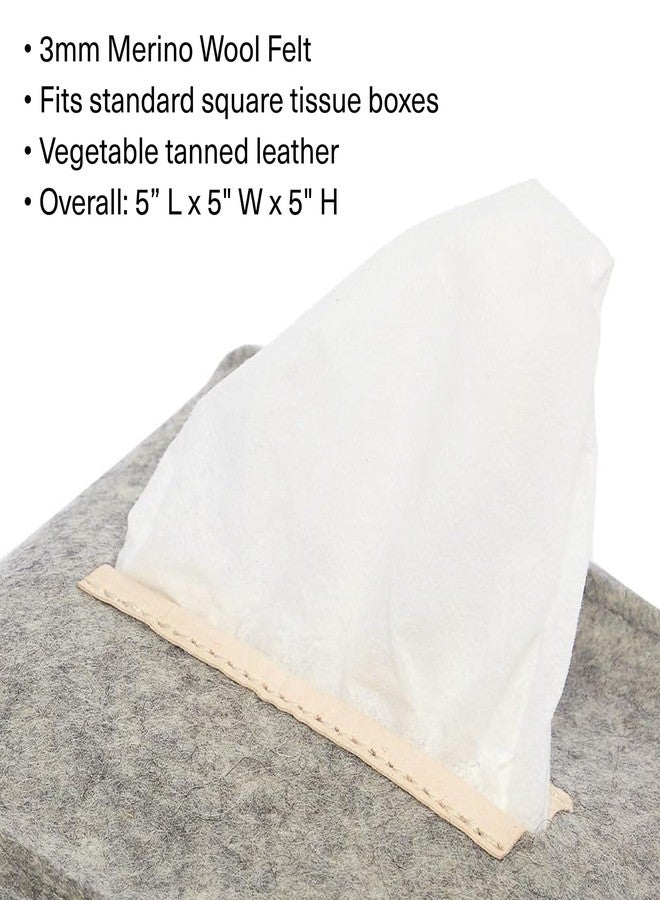 Graf Lantz - Small Tissue Box Cover - Merino Wool Felt - Fits Standard Square Tissue Boxes - Vegetable Tanned Leather Trim - Tissue Box Holder - Luxury Home Decor - USA Made - 5" x 5"x 5", Granite - Image 4