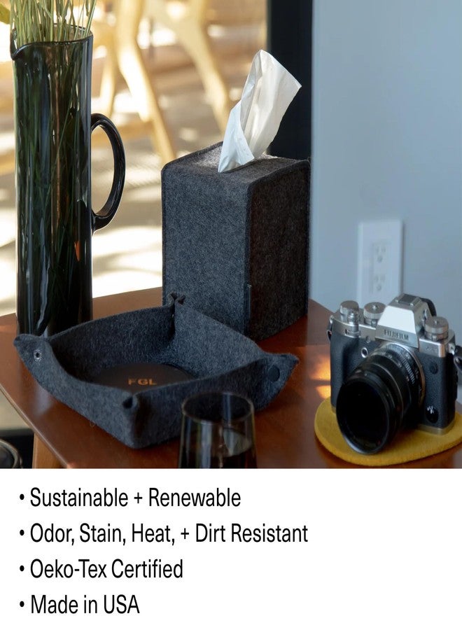 Graf Lantz - Small Tissue Box Cover - Merino Wool Felt - Fits Standard Square Tissue Boxes - Vegetable Tanned Leather Trim - Tissue Box Holder - Luxury Home Decor - USA Made - 5" x 5"x 5", Granite - Image 3