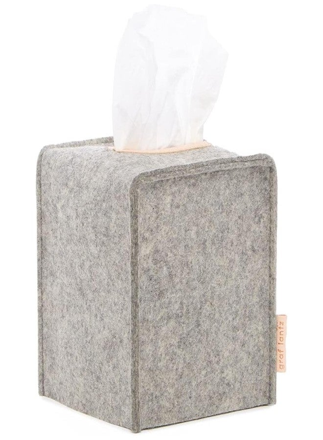 Graf Lantz - Small Tissue Box Cover - Merino Wool Felt - Fits Standard Square Tissue Boxes - Vegetable Tanned Leather Trim - Tissue Box Holder - Luxury Home Decor - USA Made - 5" x 5"x 5", Granite - Image 1