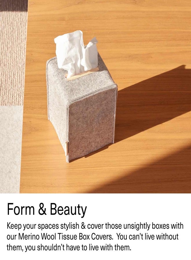 Graf Lantz - Small Tissue Box Cover - Merino Wool Felt - Fits Standard Square Tissue Boxes - Vegetable Tanned Leather Trim - Tissue Box Holder - Luxury Home Decor - USA Made - 5" x 5"x 5", Granite - Image 2