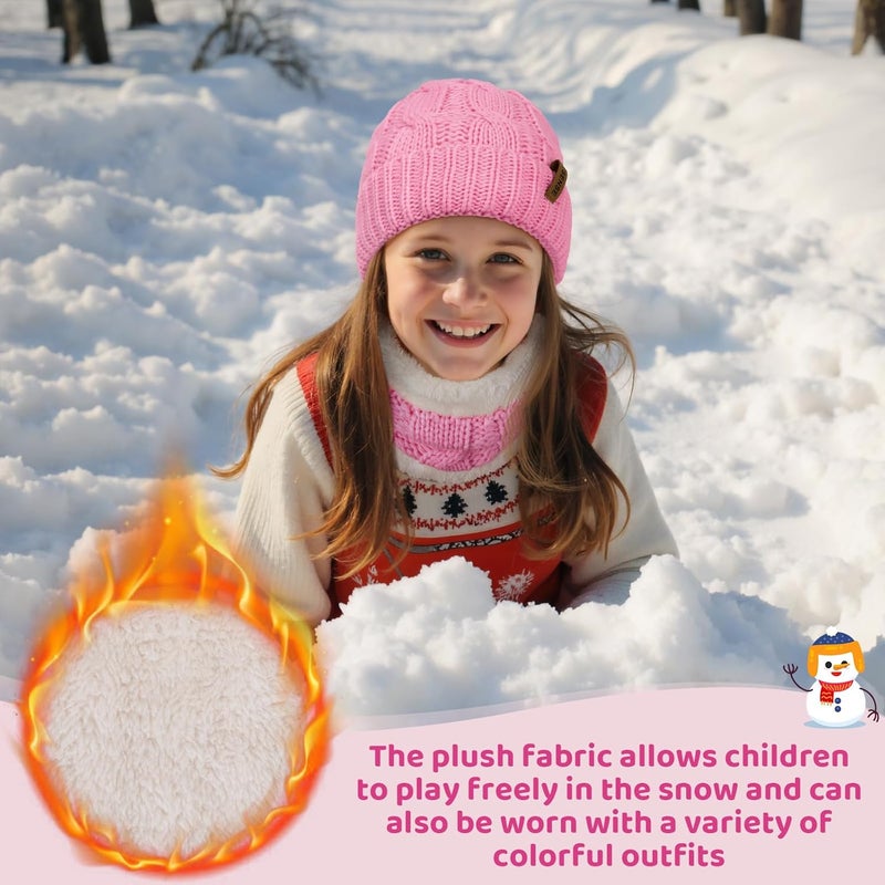 YSense 3 Pcs Kids Winter Beanie Hat Scarf Gloves Set Thick Knit Warm Fleece Fuzzy Lined Beanie Caps Mittens for Boys Girls - Image 5