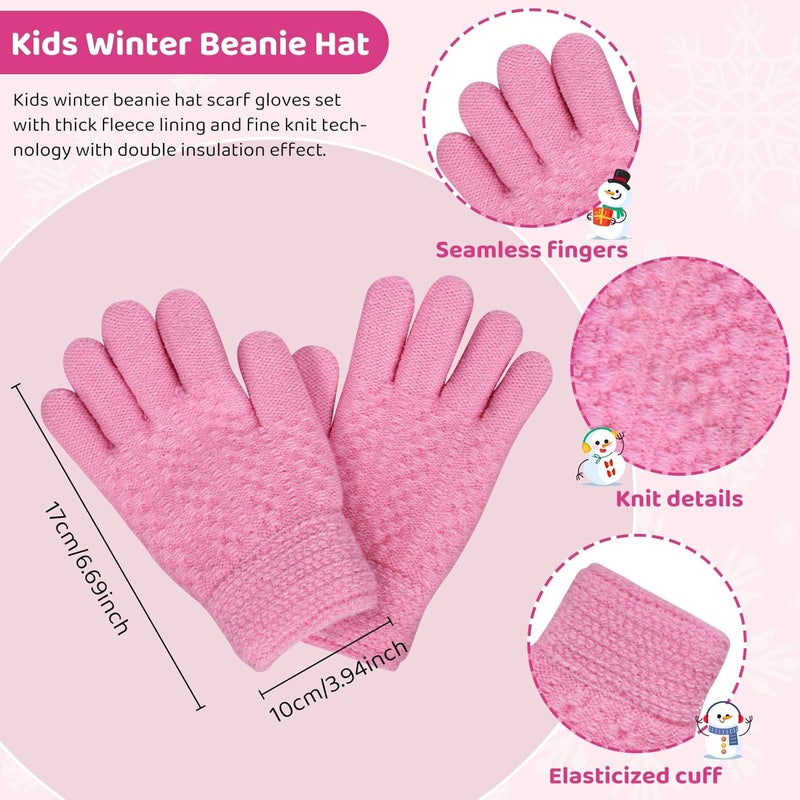YSense 3 Pcs Kids Winter Beanie Hat Scarf Gloves Set Thick Knit Warm Fleece Fuzzy Lined Beanie Caps Mittens for Boys Girls - Image 3