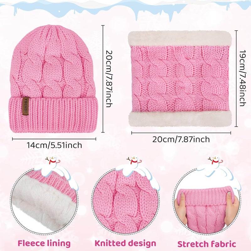 YSense 3 Pcs Kids Winter Beanie Hat Scarf Gloves Set Thick Knit Warm Fleece Fuzzy Lined Beanie Caps Mittens for Boys Girls - Image 2