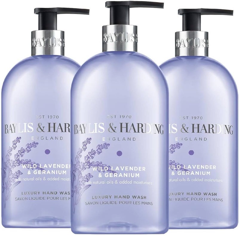 Baylis & Harding Signature Wild Lavender & Geranium Hand Wash 500ml (Pack of 3) - Vegan Friendly - Image 1