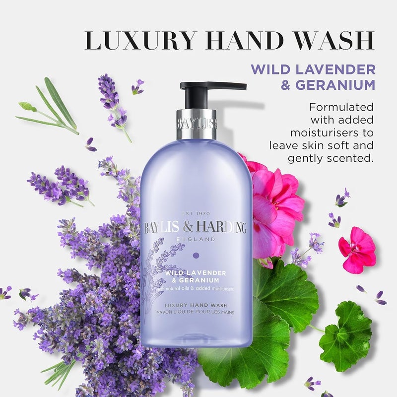 Baylis & Harding Signature Wild Lavender & Geranium Hand Wash 500ml (Pack of 3) - Vegan Friendly - Image 3