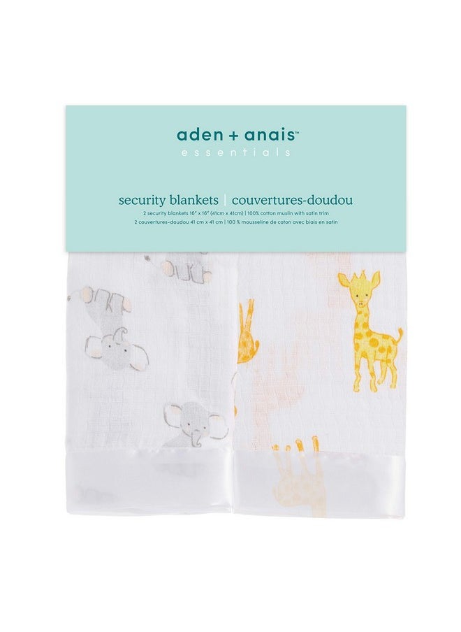 aden + anais - aden + anais Essentials Issie Security Blanket, Super Soft 100% Cotton Muslin, 2 Pack, Safari Babes - Image 1