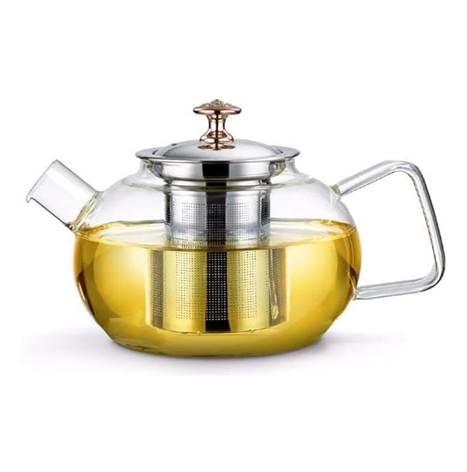 BuntyChiku Green Tea Kettle Strainer 1 Liter Glass KettleTeapot with Stainless Steel Infuser Lid Borosilicate Glass Tea Kettle Stovetop Safe Blooming Loose Leaf Teapot1000 ml - Image 1