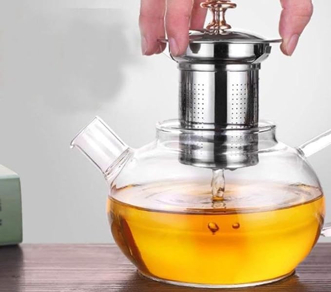 BuntyChiku Green Tea Kettle Strainer 1 Liter Glass KettleTeapot with Stainless Steel Infuser Lid Borosilicate Glass Tea Kettle Stovetop Safe Blooming Loose Leaf Teapot1000 ml - Image 2