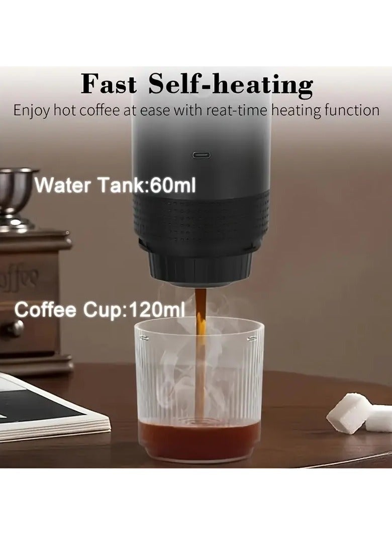 KF 3 in 1 Portable Electric Espresso Coffee Maker - 20 Bar Wireless Heating, 7500mAh Lithium Batteries Fully Automatic Electric Coffee Machine Capsules + Powder with Car Charging Cable for Overland Travel - Black - Image 4