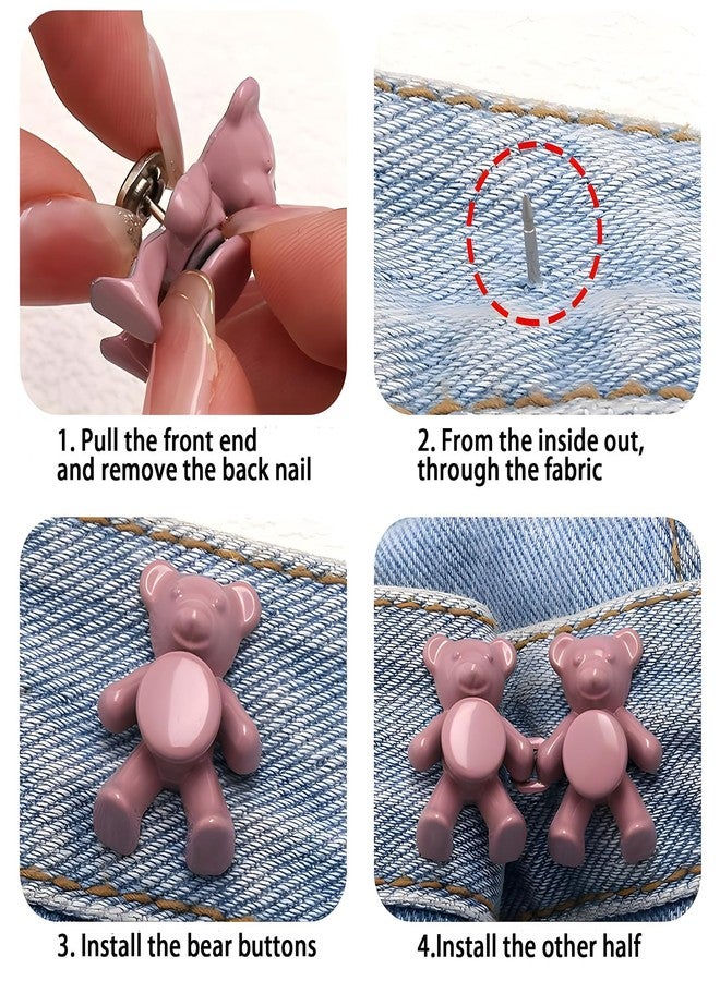 SCORYULE Cute Bear Button Pins for Jeans, No Sew and No Tools Instant Pant Waist Tightener, Adjustable for Loose Jeans 4 Sets Jeans Button Replacement Pant Clips for Waist Buckle - Image 4