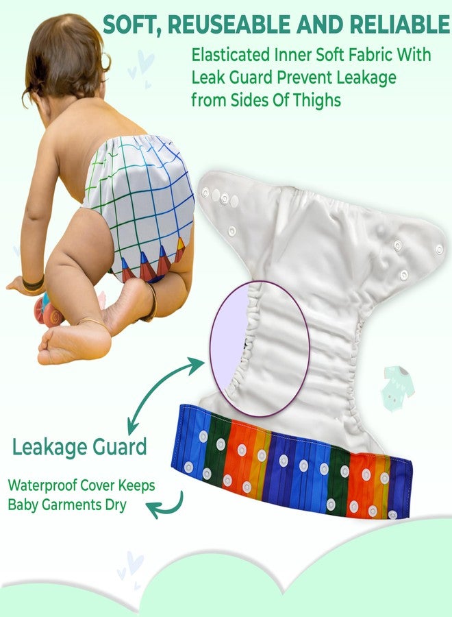 Bembika A Plus Printed Cloth Diaper with Polar Fleece-4 Layer Inserts for Babies Washable & Reusable Cloth Nappies for Baby Leakproof and Wetfree Adjustable Cloth Diapers -(BE2696) - Image 2