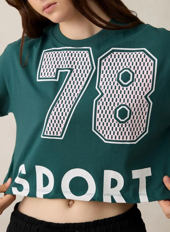 أوجيدر تيشيرت قطن قصير أخضر قصة واسعة