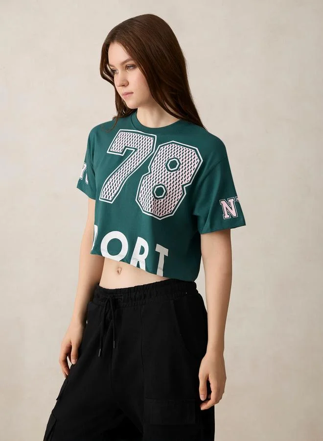 OUTZIDR Green Graphic Boxy Crop T-Shirt - 100% Cotton