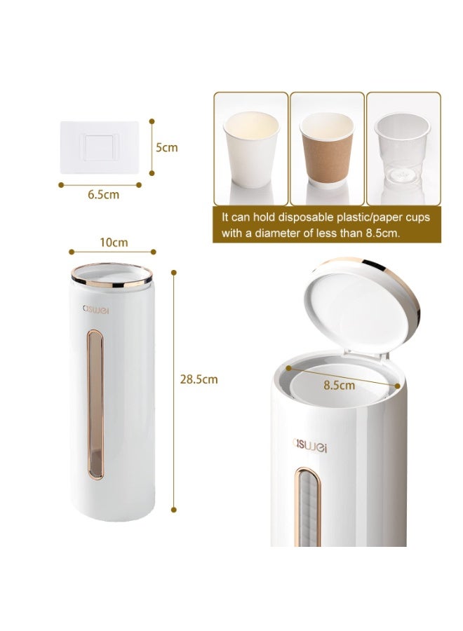 Cup Dispenser Wall Mounted, No Drilling Disposable Cup Holder for Paper/Plastic Cups, Large Capacity Waterproof Dustproof Cup Organizer with Viewable Window, Easy One-Hand Access for Water Cooler Kitchen Office (White, A2102) - Image 3
