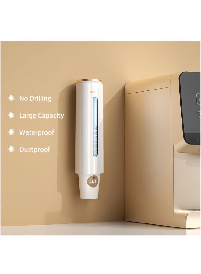 Cup Dispenser Wall Mounted, No Drilling Disposable Cup Holder for Paper/Plastic Cups, Large Capacity Waterproof Dustproof Cup Organizer with Viewable Window, Easy One-Hand Access for Water Cooler Kitchen Office (White, A2102) - Image 4
