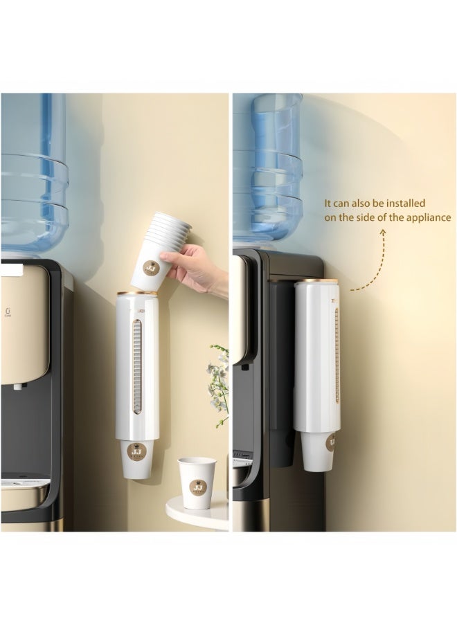 Cup Dispenser Wall Mounted, No Drilling Disposable Cup Holder for Paper/Plastic Cups, Large Capacity Waterproof Dustproof Cup Organizer with Viewable Window, Easy One-Hand Access for Water Cooler Kitchen Office (White, A2102) - Image 5