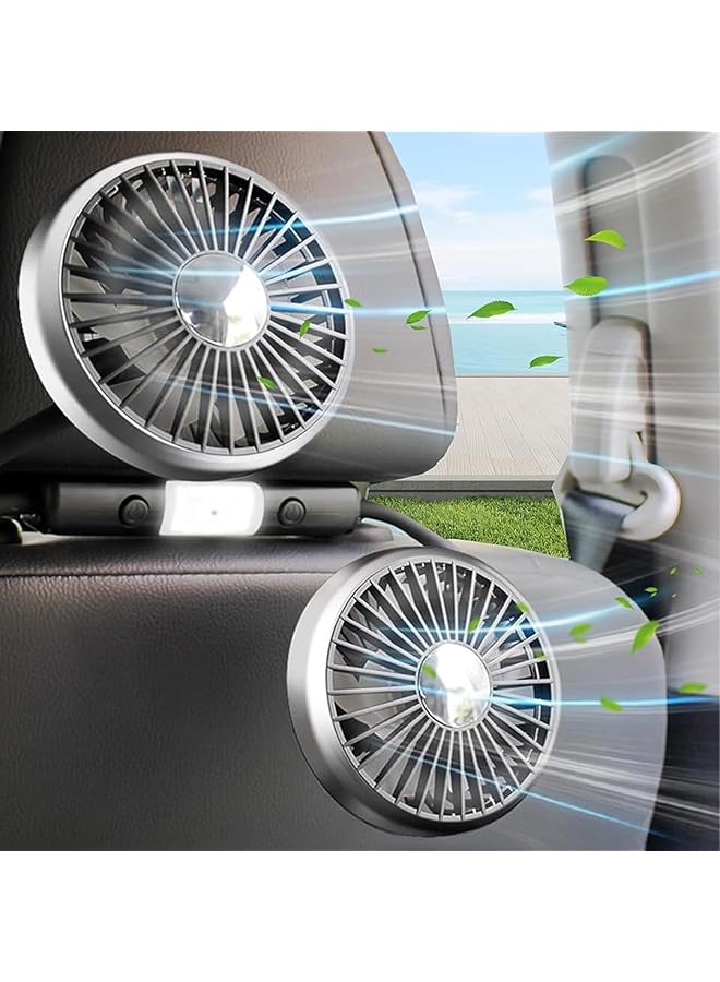 Generic Car Fan For Backseat Dual Head Hose Car Seat Fan With Led Light, Portable Usb Fan For Car, 3 Speeds And 360 Degree Rotatable Cooling Vehicle Fan For Suv/Rv/Truck/Sedan/Cruise, Office/Home  - Image 1