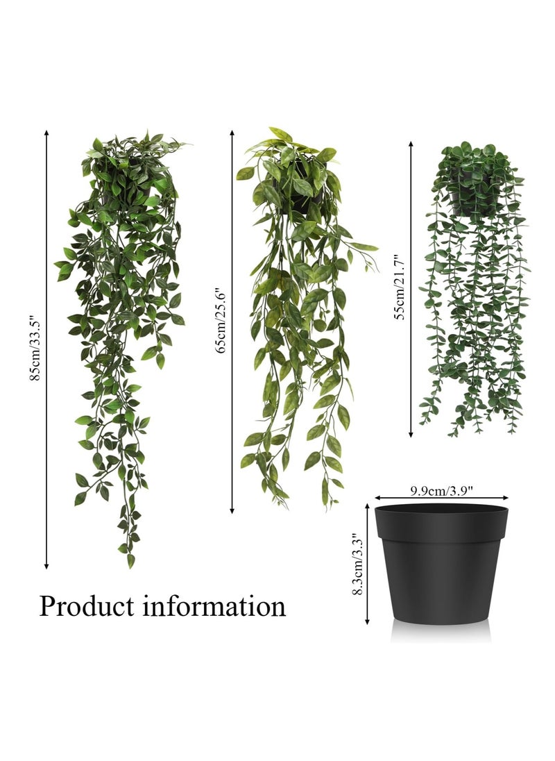 Generic 3 Pcs Artificial Hanging Plants-Eucalyptus Mandala Snow Pea Vine in Pot Plants for Office Farmhouse, Fake Foliage Pendant Plant, Indoor Outdoor Wedding Home Decoration  - Image 2