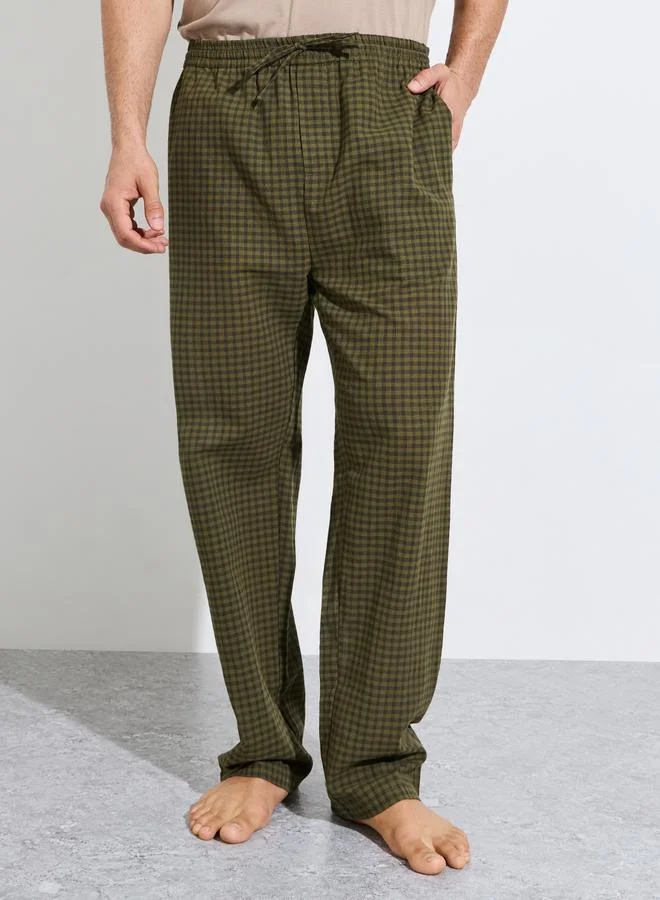 Styli Men Olive Checkered Straight Pyjama