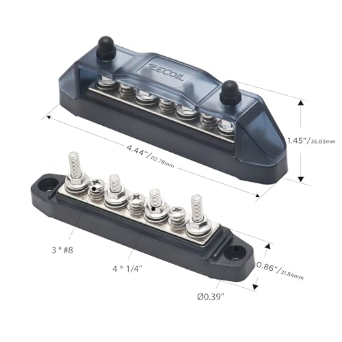 Recoil BBS43-P Bus Bar 4 x M5 Studs 3 Screw Terminals Power Distribution Block Busbar with Ring Terminals (Red+Black) - Image 3