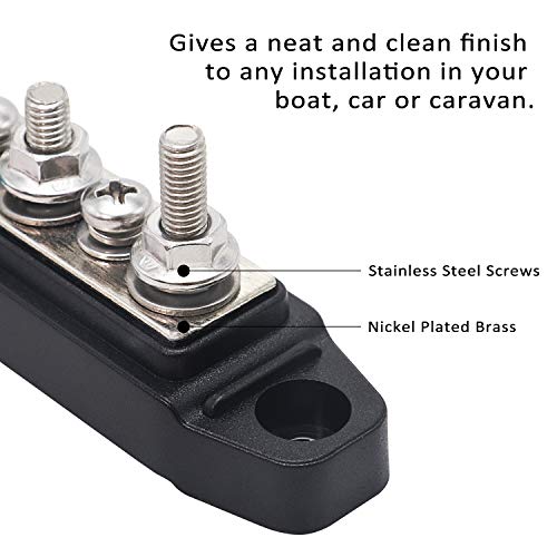 Recoil BBS43-P Bus Bar 4 x M5 Studs 3 Screw Terminals Power Distribution Block Busbar with Ring Terminals (Red+Black) - Image 4