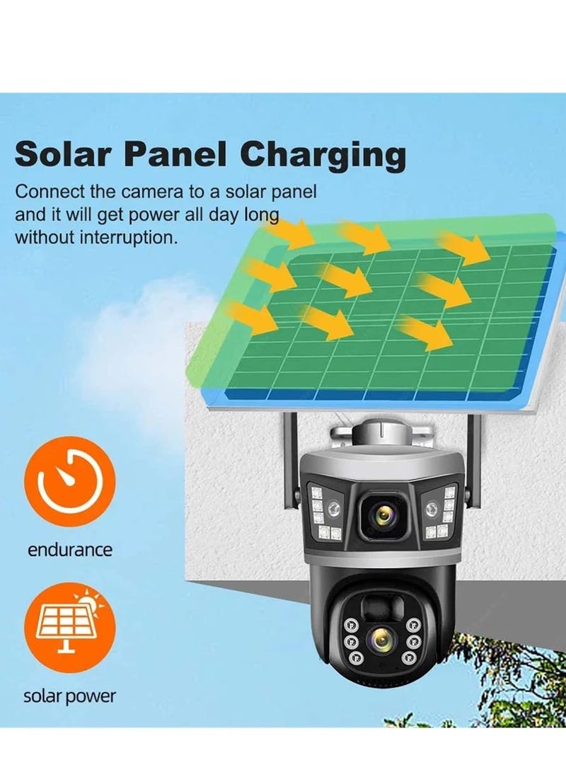 توبي كاميرا مراقبة منزلية مزدوجة العدسة بدقة 8 ميجابكسل، كاميرا أمان خارجية بزاوية 360 درجة تعمل بالطاقة الشمسية (تعمل عبر الإنترنت من خلال شريحة الاتصال فقط) تطبيق V380 Pro للتحكم، رؤية ليلية كاملة الألوان، كشف الإنسان من خلال الأشعة تحت الحمراء والذكاء الاصطناعي، صوت ثنائي الاتجاه، كاميرا PTZ مقاومة للماء مع بطاقة SIM تدعم بطاقة SD سعة 64 جيجابايت - Image 4