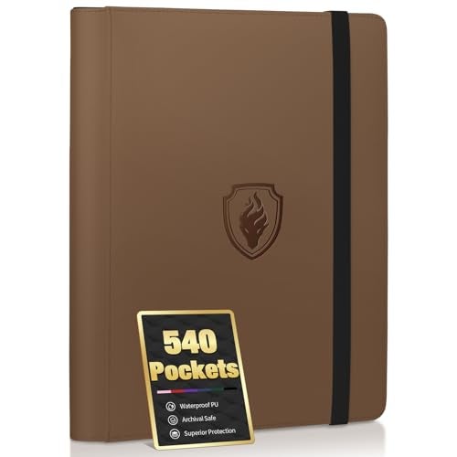 Fabmaker Premium 9 Pocket Card Binder for 540 Cards Fabmaker PU Cover Trading Card Binder Sturdy Card Collection Album Sleek Card Holder Folders for Game Cards Sports Cards Brown - Image 1