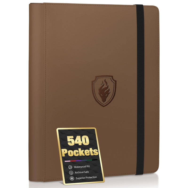 Fabmaker Premium 9 Pocket Card Binder for 540 Cards Fabmaker PU Cover Trading Card Binder Sturdy Card Collection Album Sleek Card Holder Folders for Game Cards Sports Cards Brown - Image 2