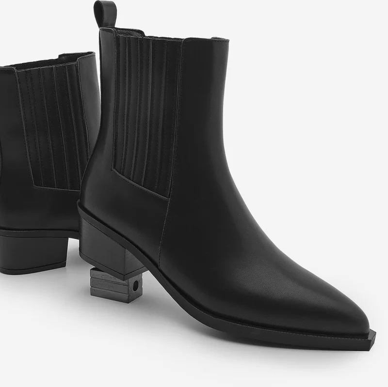 مارجين Women's Pointed Toe Thick Heel Casual Boots Losya