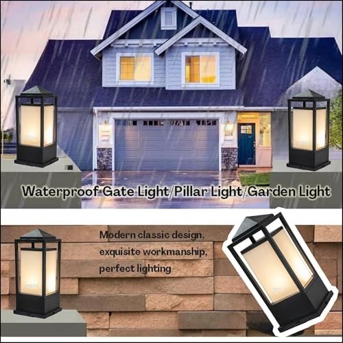 RBSK with Bulb Metal and Glass Gate Light Waterproof Pillar Lamp Outdoor Decor Garden Lighting Pole Mount Exterior Fixture for Home Entrance Patio Compound Boundary (Prince) (Pack of 2) - Image 4